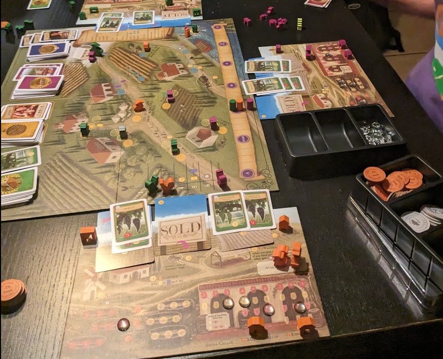 Layout of the game Viticulture.